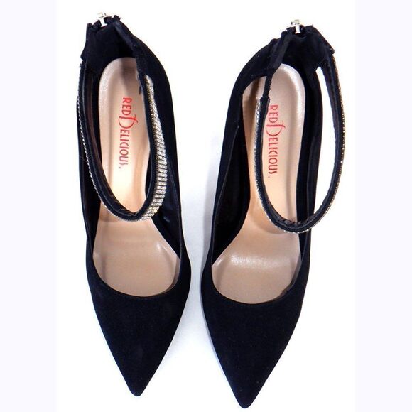 Sexy black velvet & "diamond" ankle straps heels - Picture 5 of 6